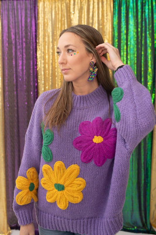 Flower Power Mardi Gras Sweater