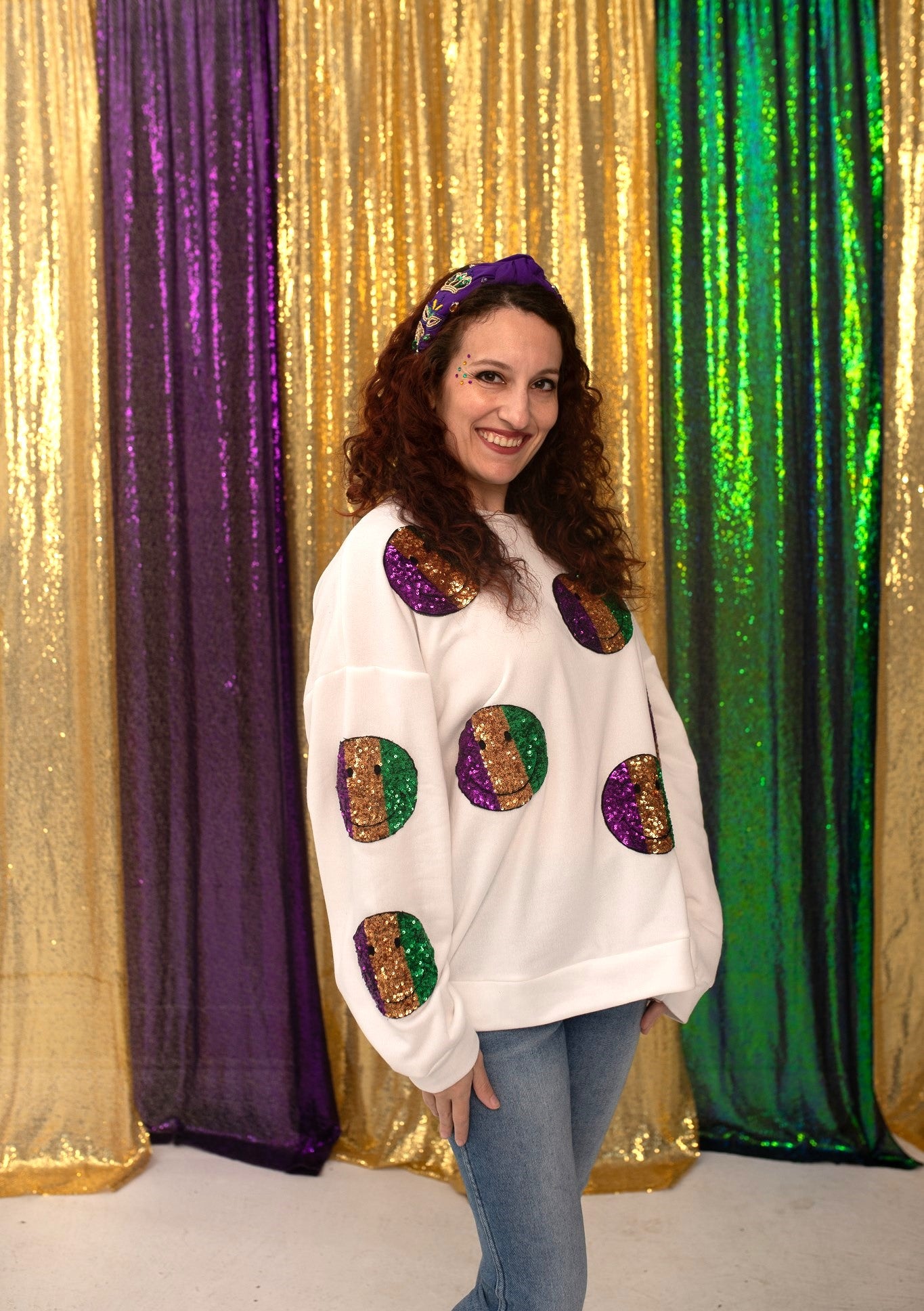 Mardi Gras Smiley Sweatshirt