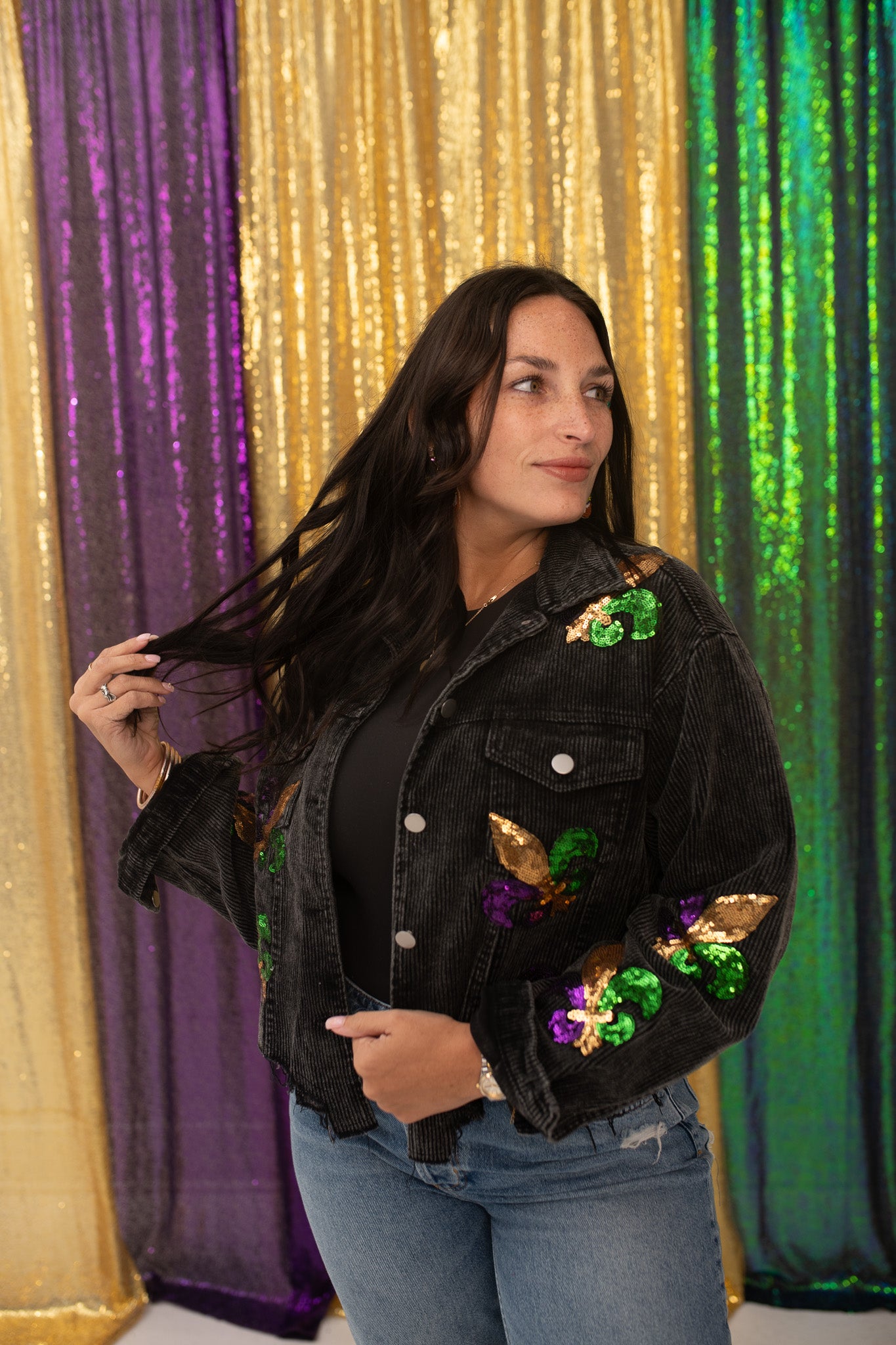 Mardi Gras Corduroy Black Jacket