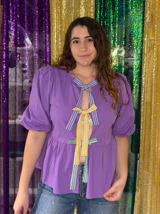 Mardi Gras Bow Peplum Blouse