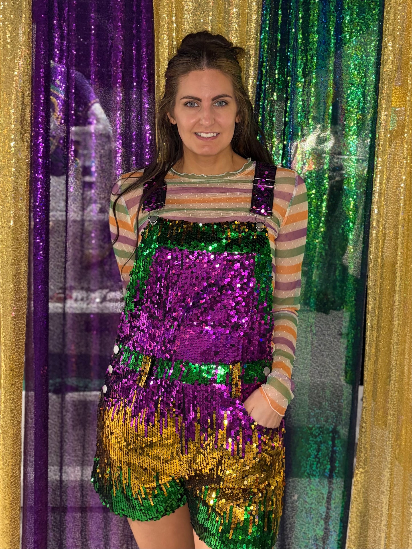Mardi Gras Sequin Shortalls