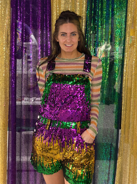 Mardi Gras Sequin Shortalls