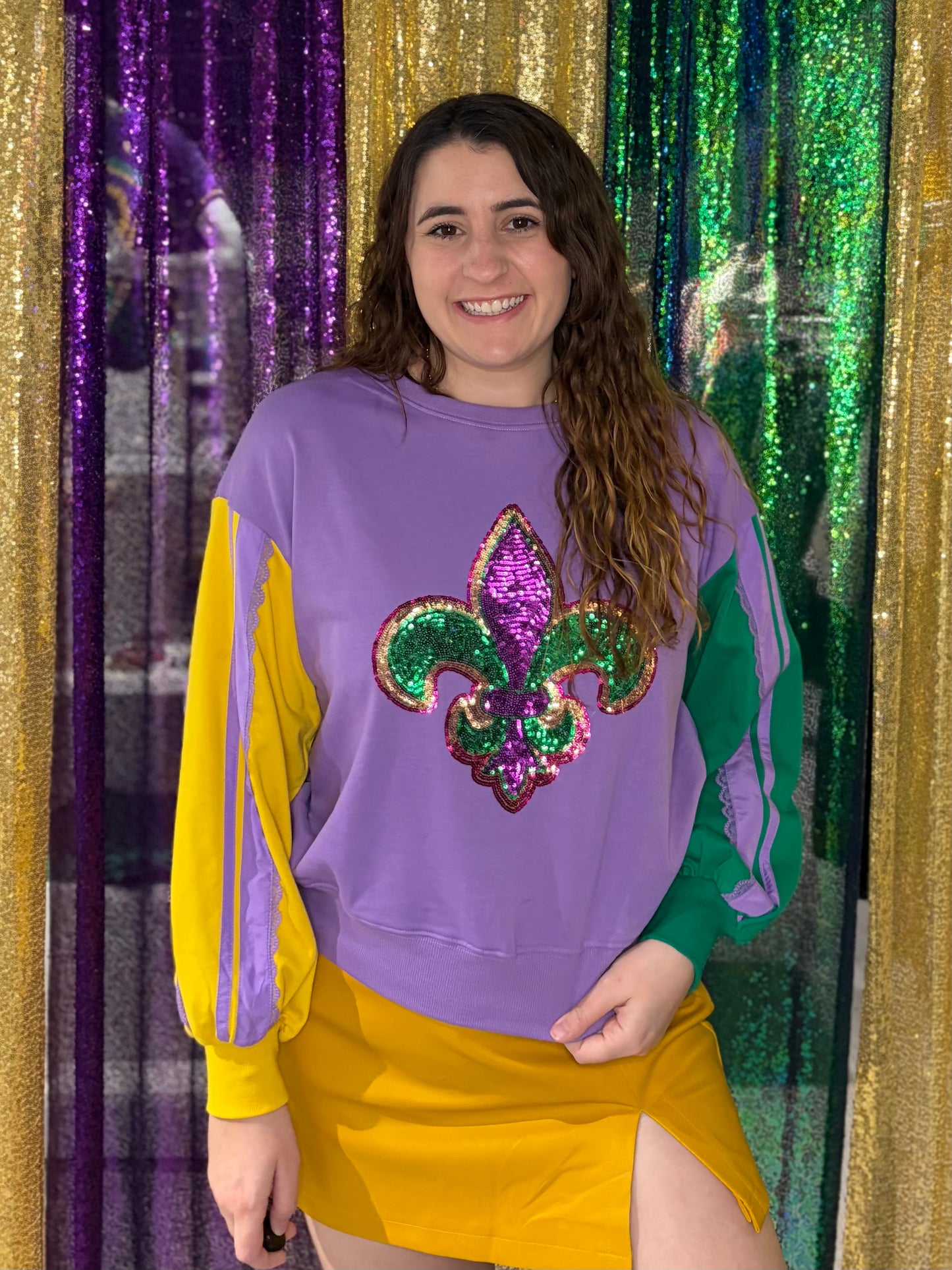 Mardi Gras Fleur De Lis Lace Trim Top