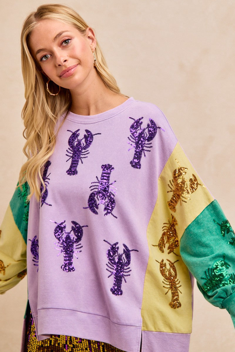Mardi Gras Oversized Sequin Crawfish Top