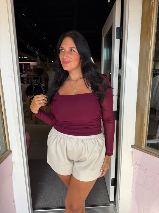 Melanie Mesh Top - Burgundy