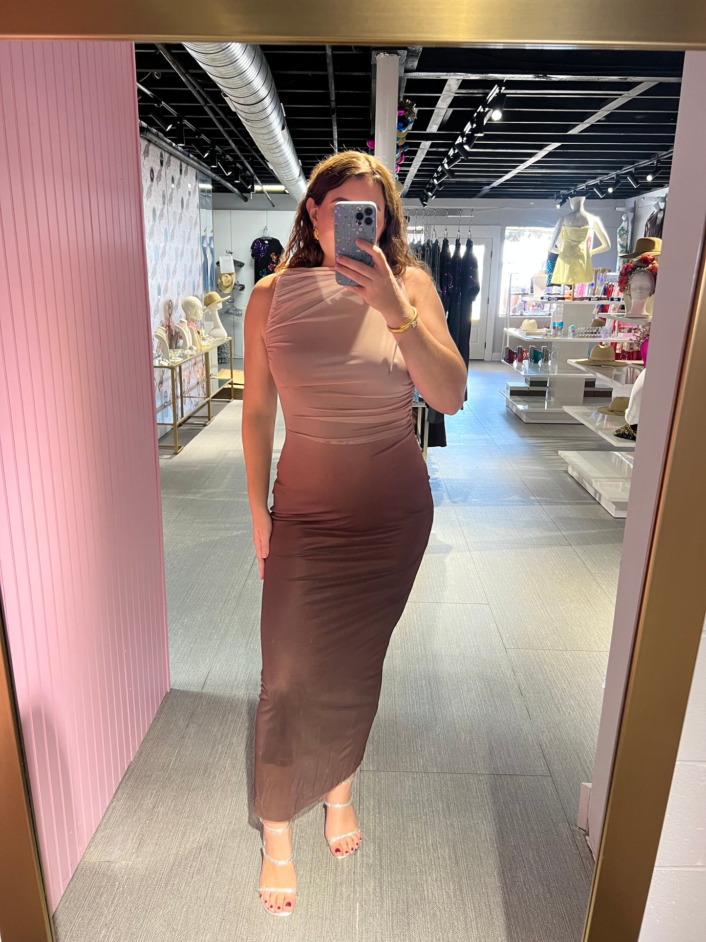 Brown Ombré Sleeveless Mesh Dress