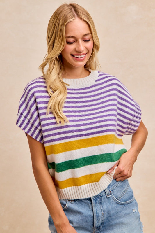 Mardi Gras Drop Shoulder Knit Top
