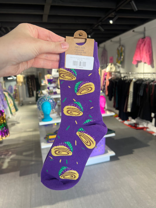 Mardi Gras King Cake Slice Socks - Medium