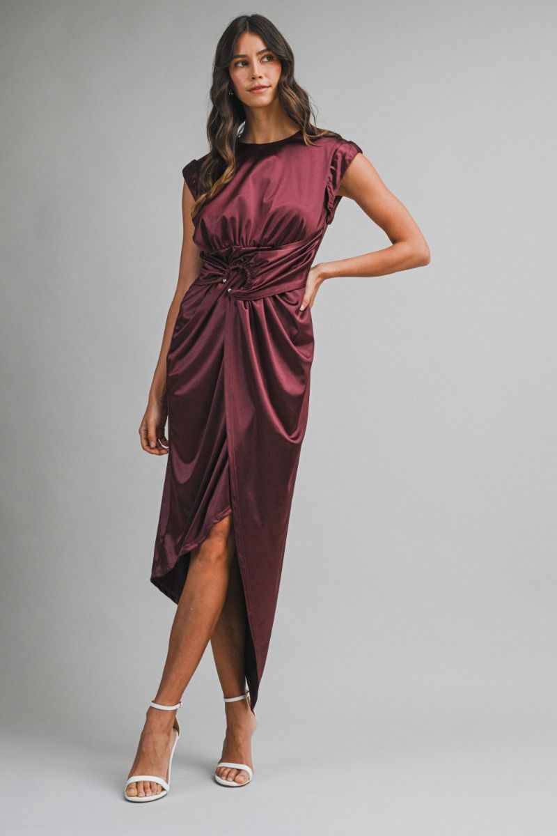 Dark Cherry Satin Midi Dress