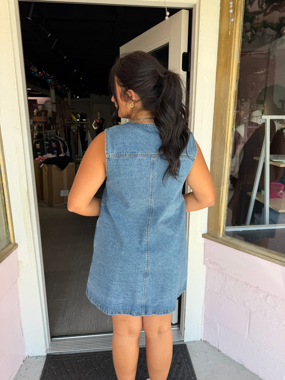 Sleeveless Button Down Denim Dress