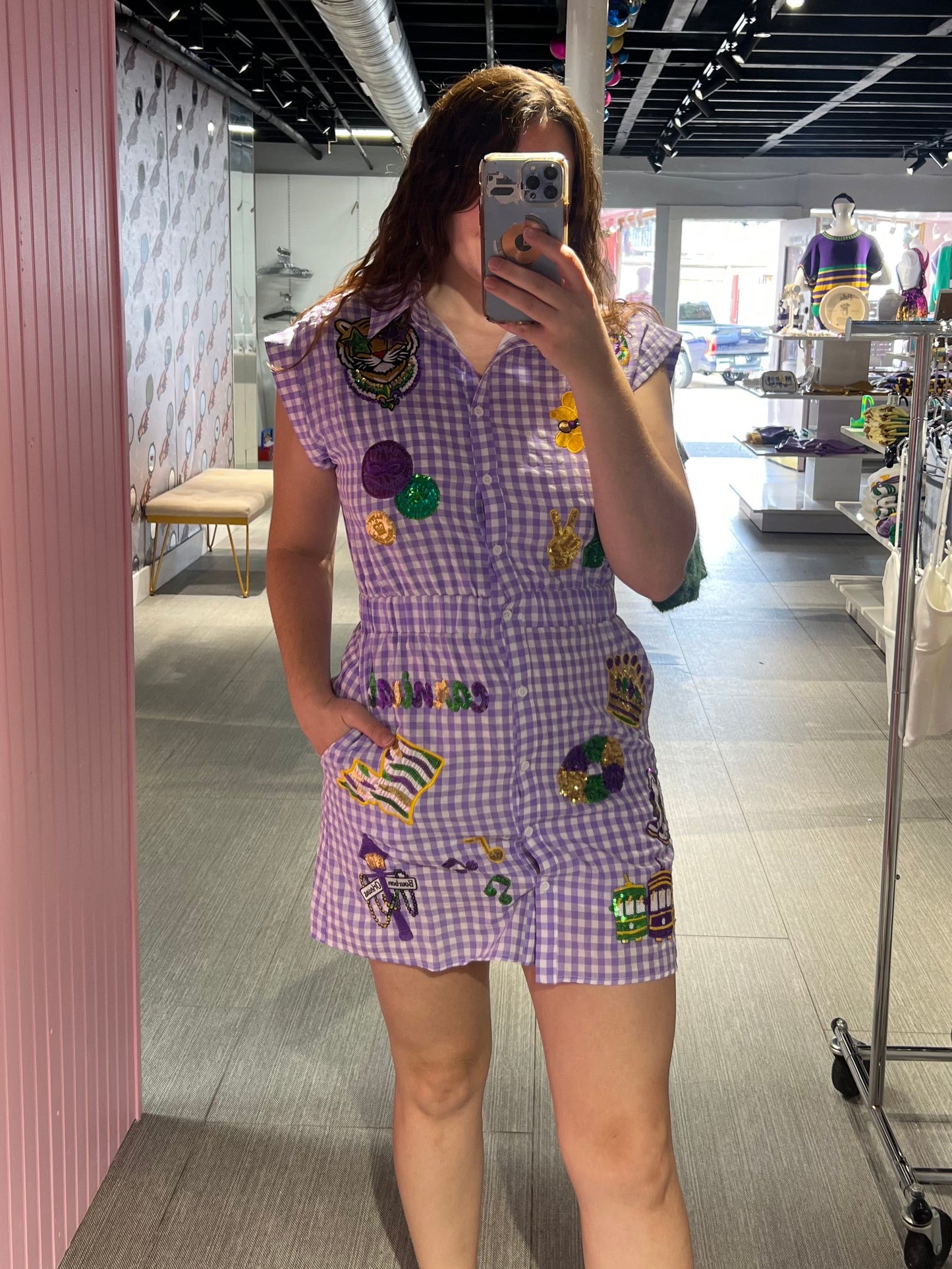 Mardi Gras Gingham Patch Dress
