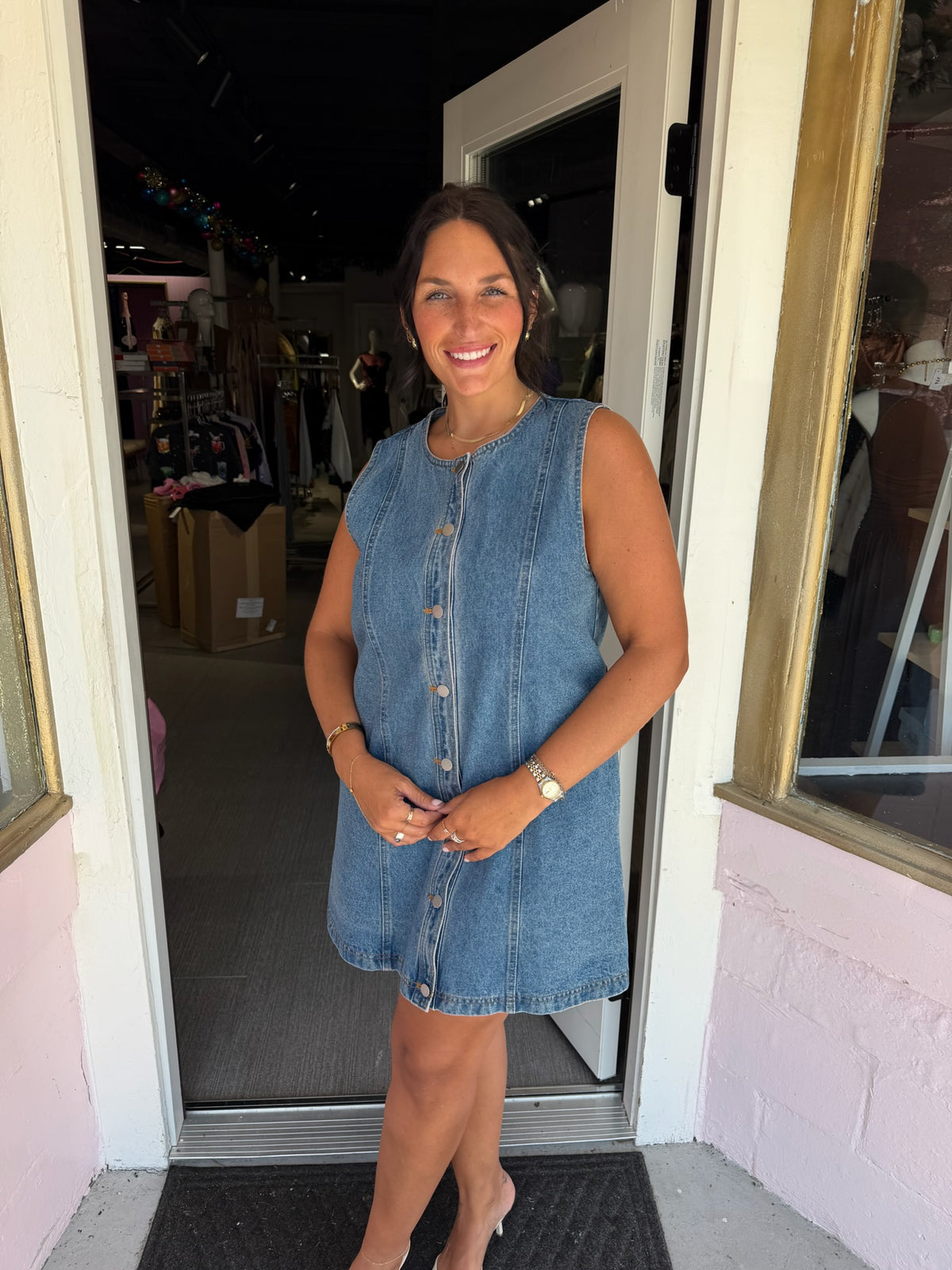 Sleeveless Button Down Denim Dress