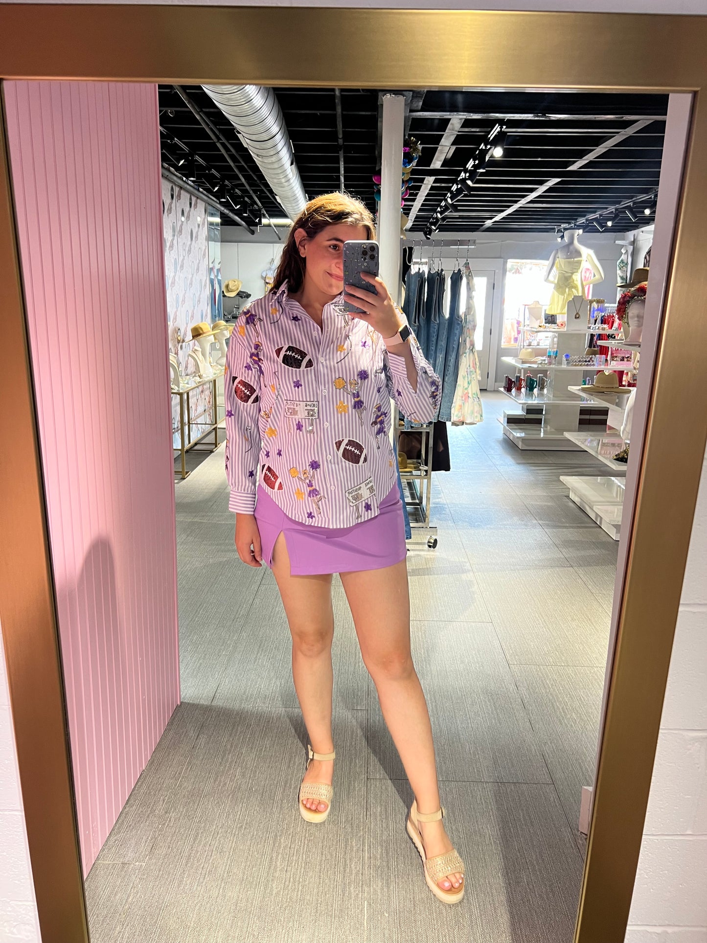 Purple and Gold Gameday Sequin Button Down