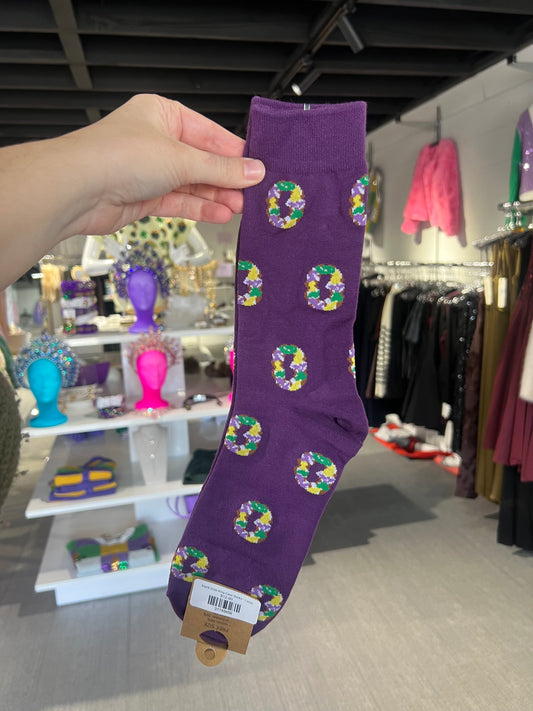 Mardi Gras King Cake Socks - Large