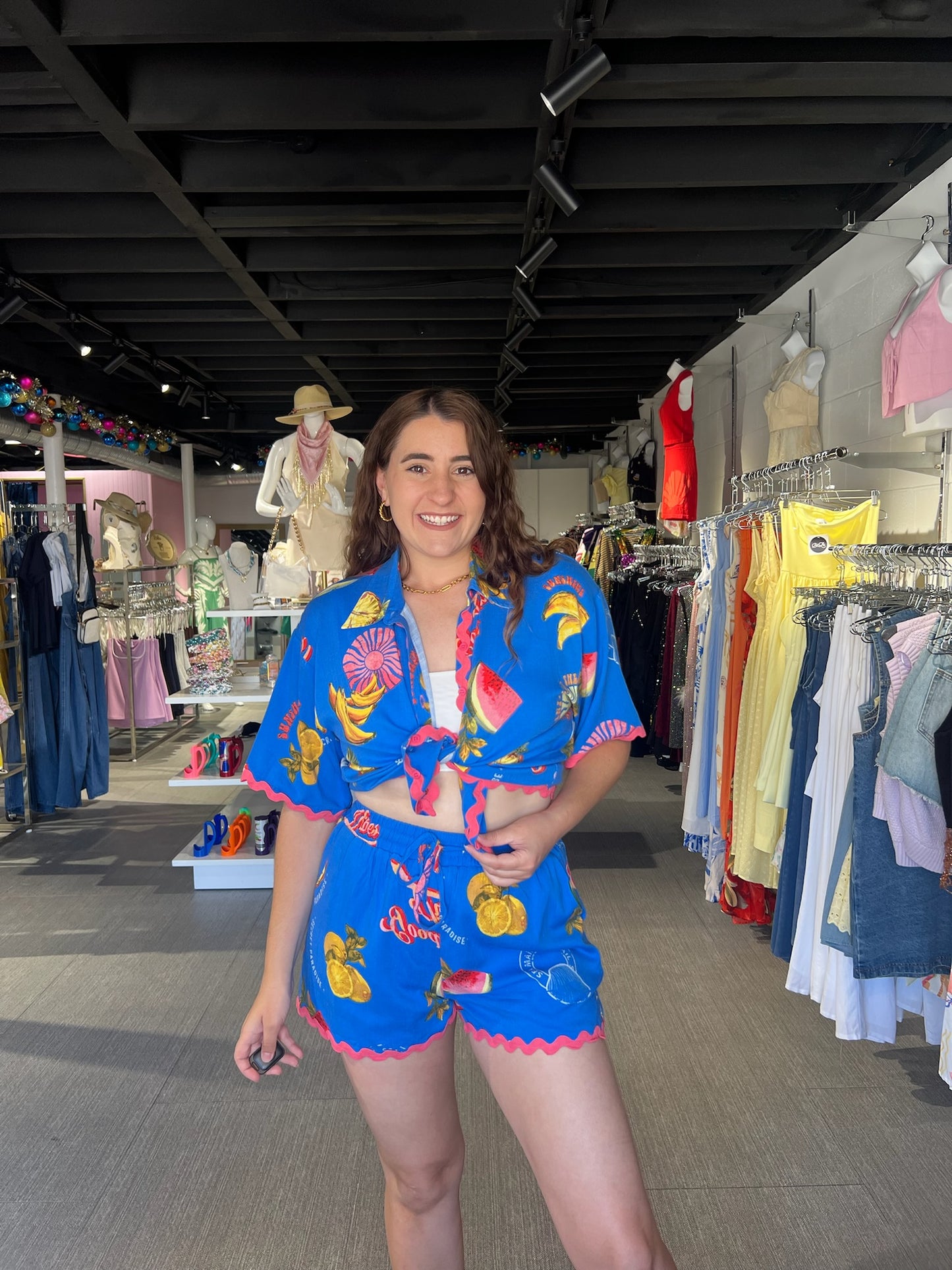 Alanie Tropical Button Down Top