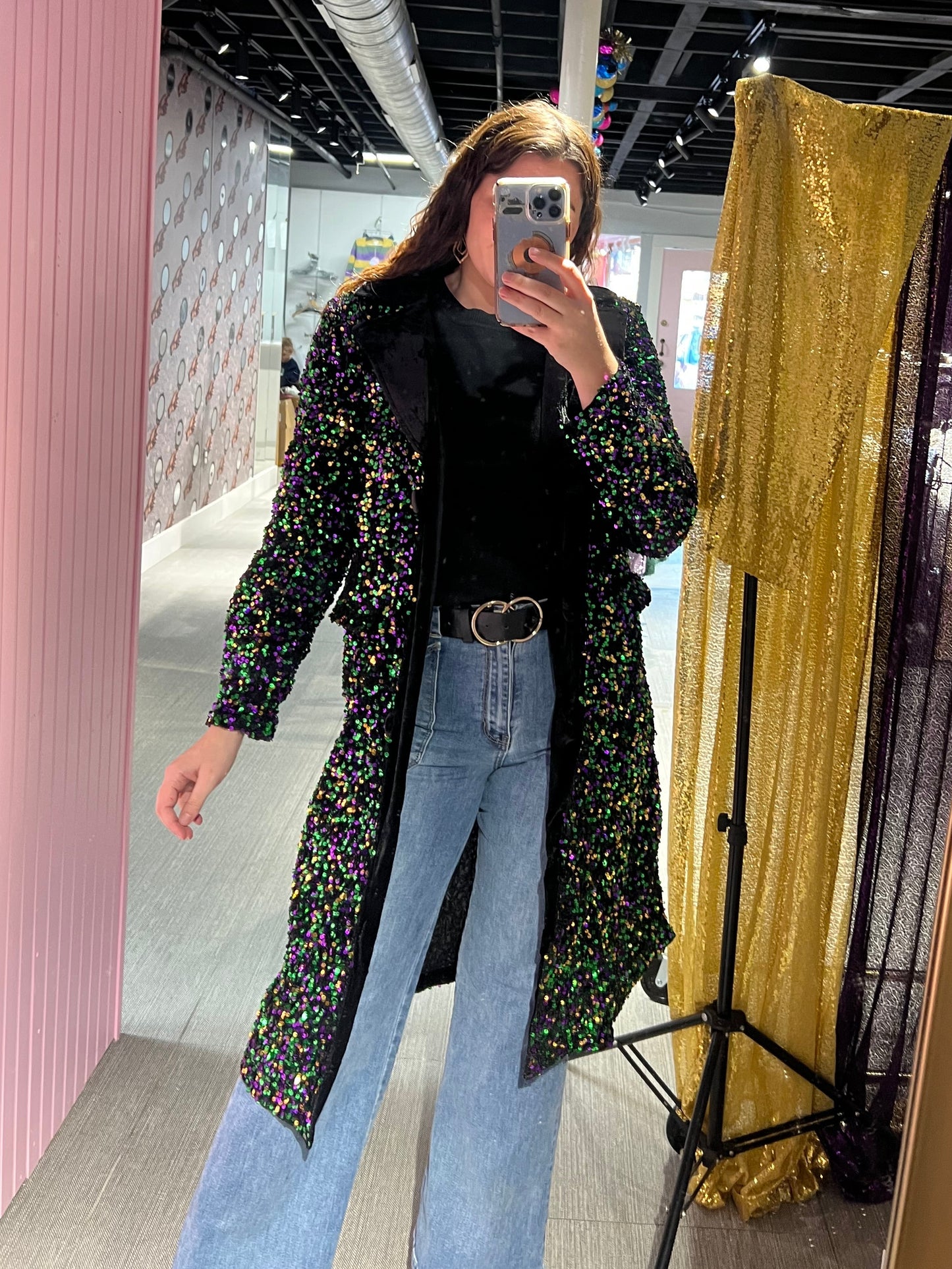 Mardi Gras Sequin Trench Coat