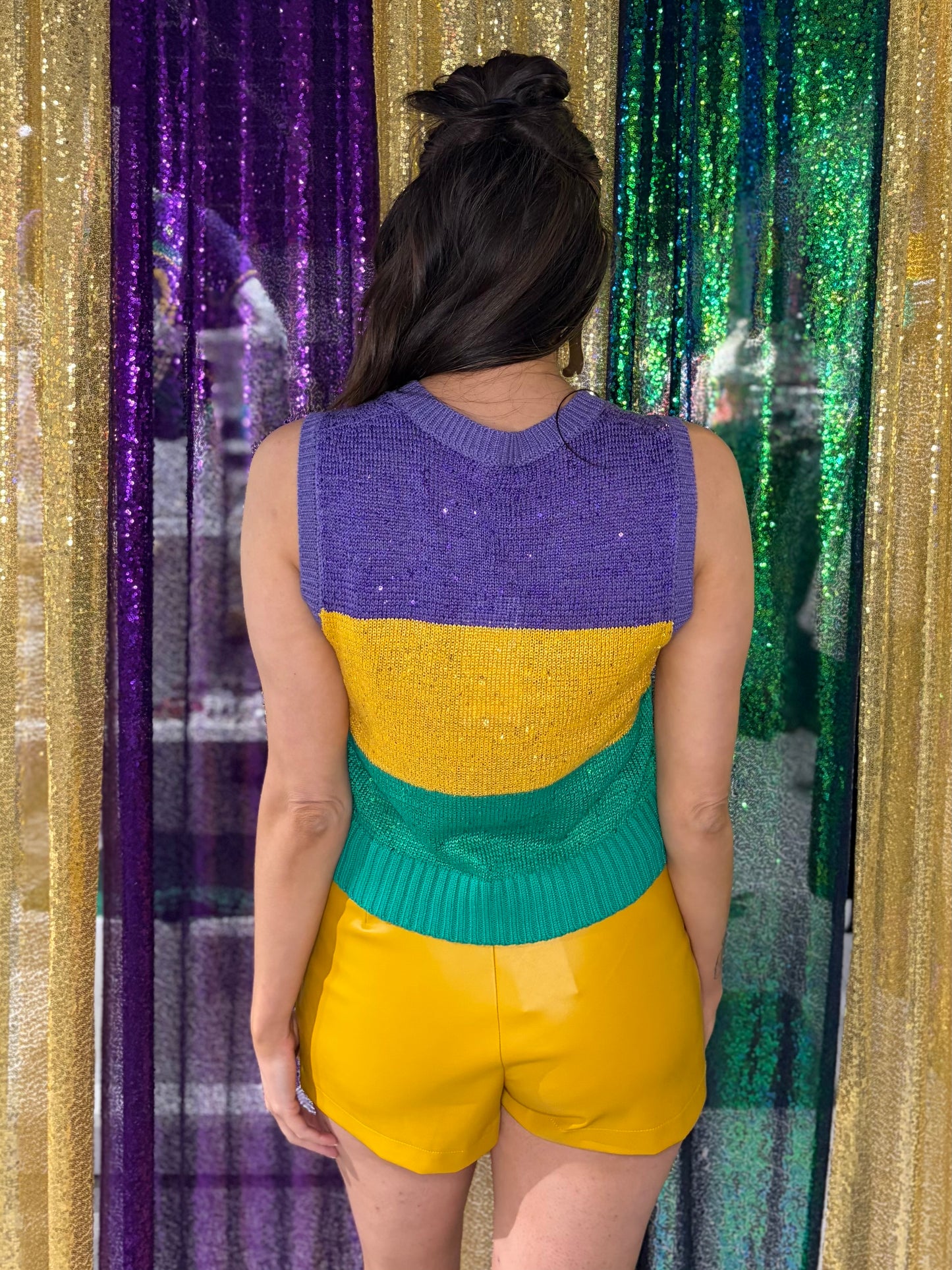 Mardi Gras Sequin Color Block Bow Vest