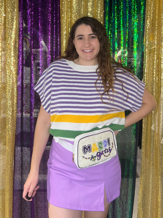 Mardi Gras Drop Shoulder Knit Top