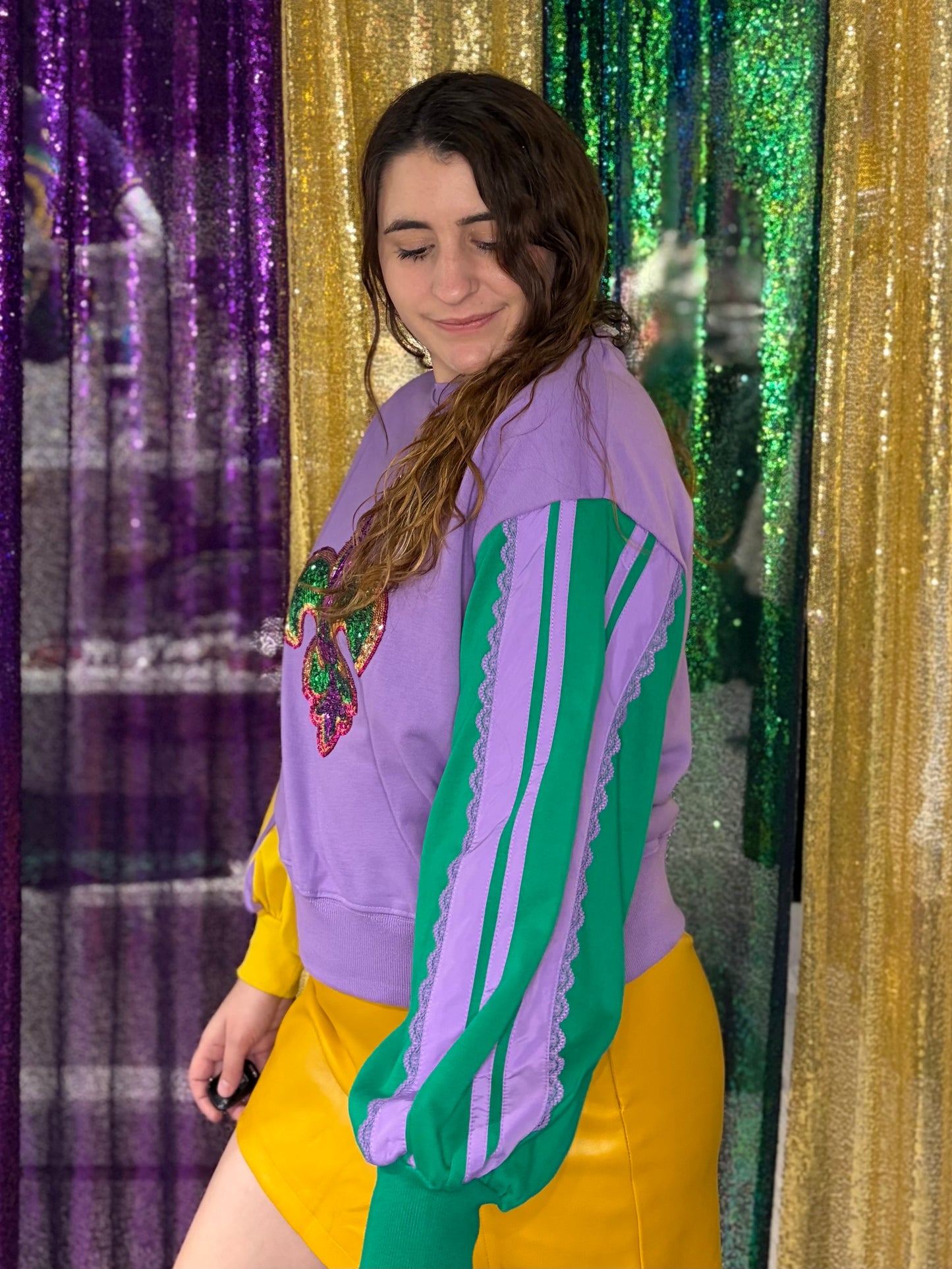 Mardi Gras Fleur De Lis Lace Trim Top