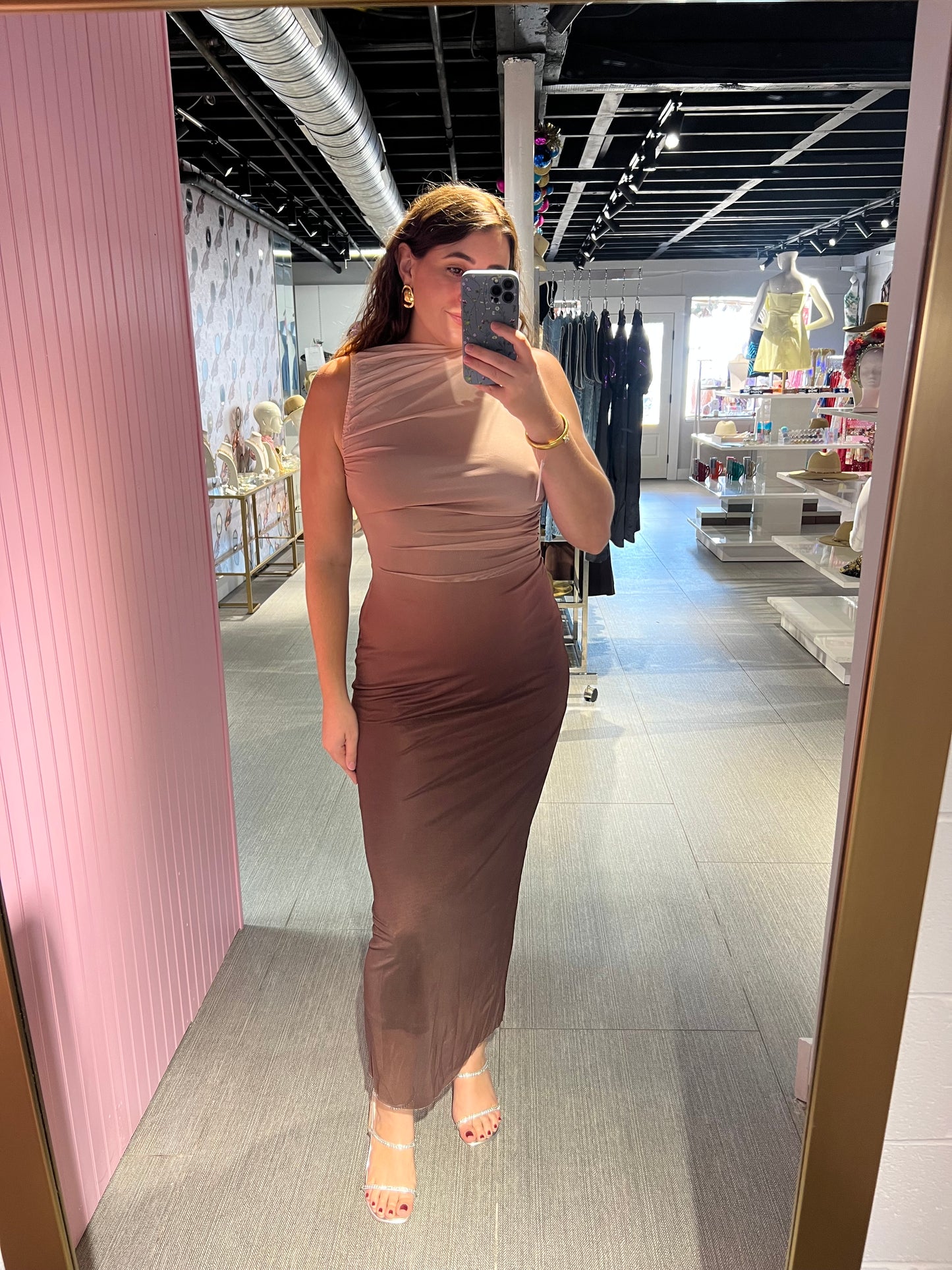 Brown Ombré Sleeveless Mesh Dress