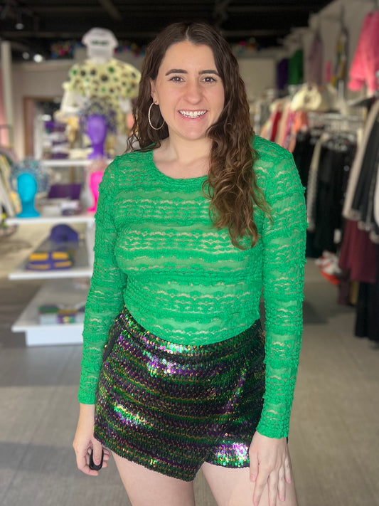 Mardi Gras Green Lace Top
