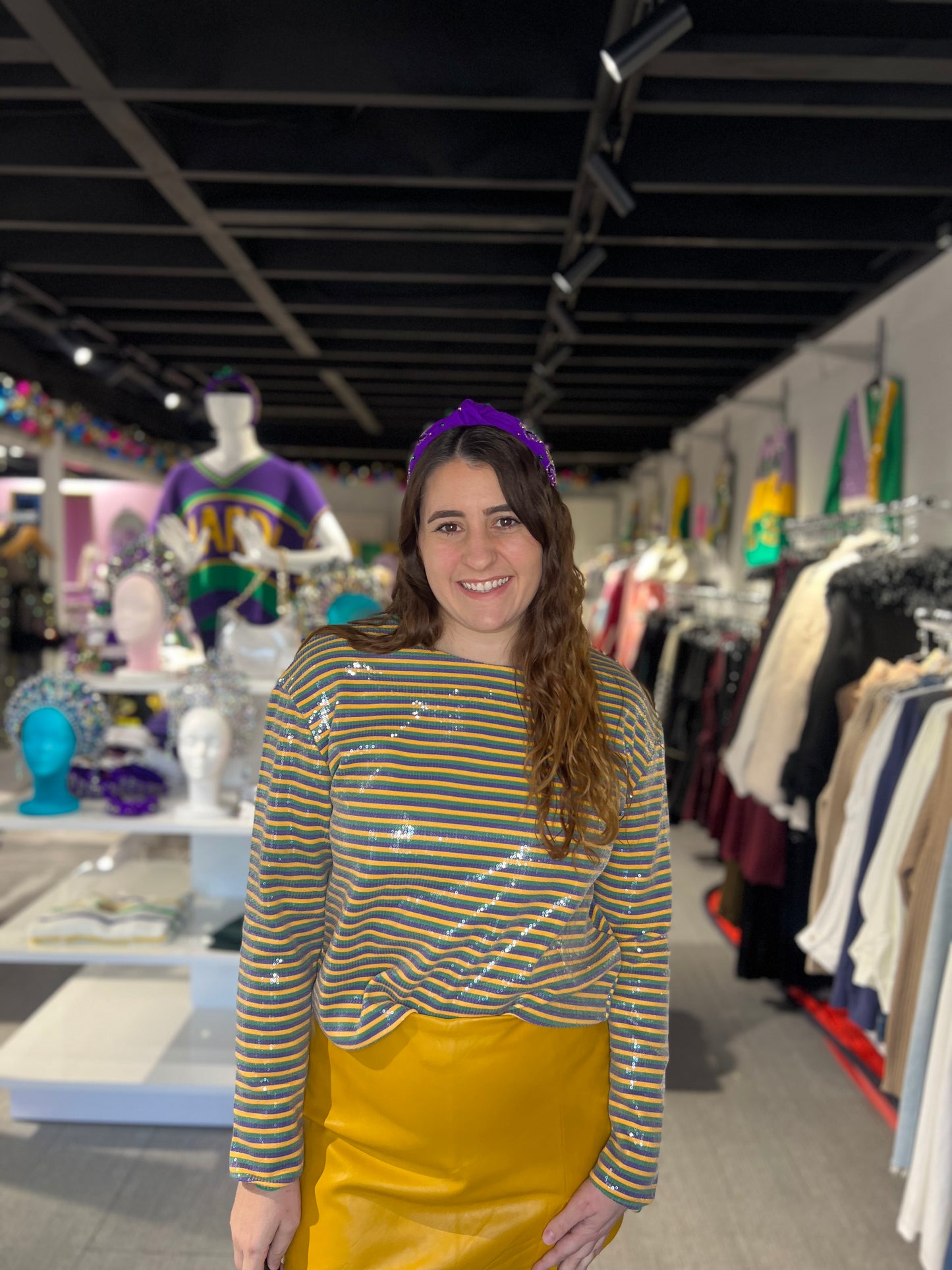 Mardi Gras Pin Stripe Sequin Top