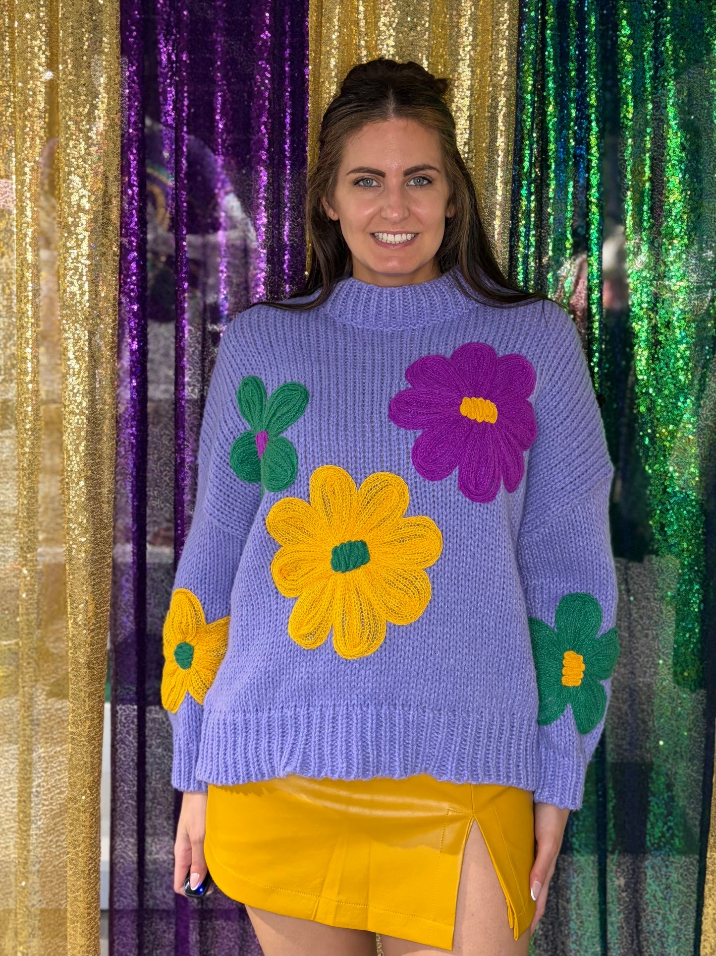 Flower Power Mardi Gras Sweater