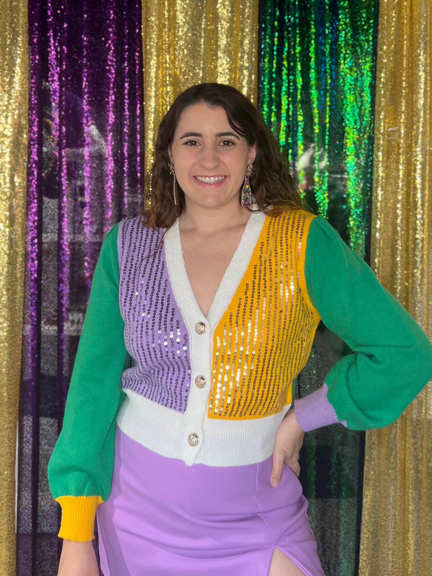 Mardi Gras Sequin Cardigan