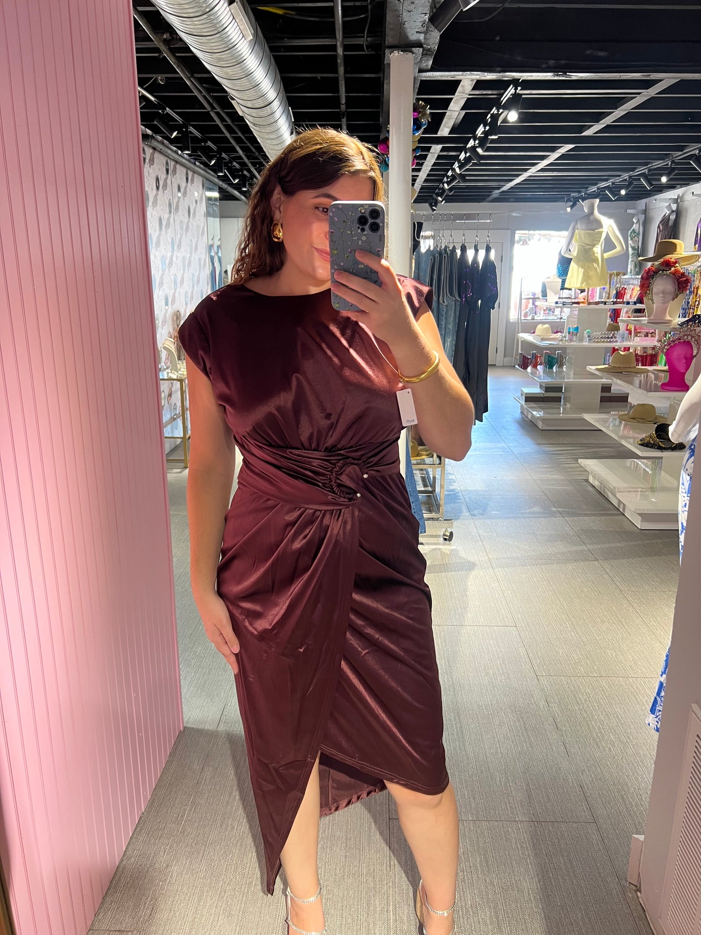 Dark Cherry Satin Midi Dress