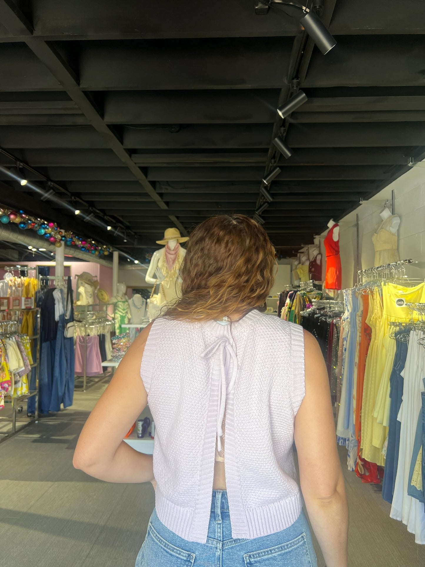 Lavender Open Back Sweater Top