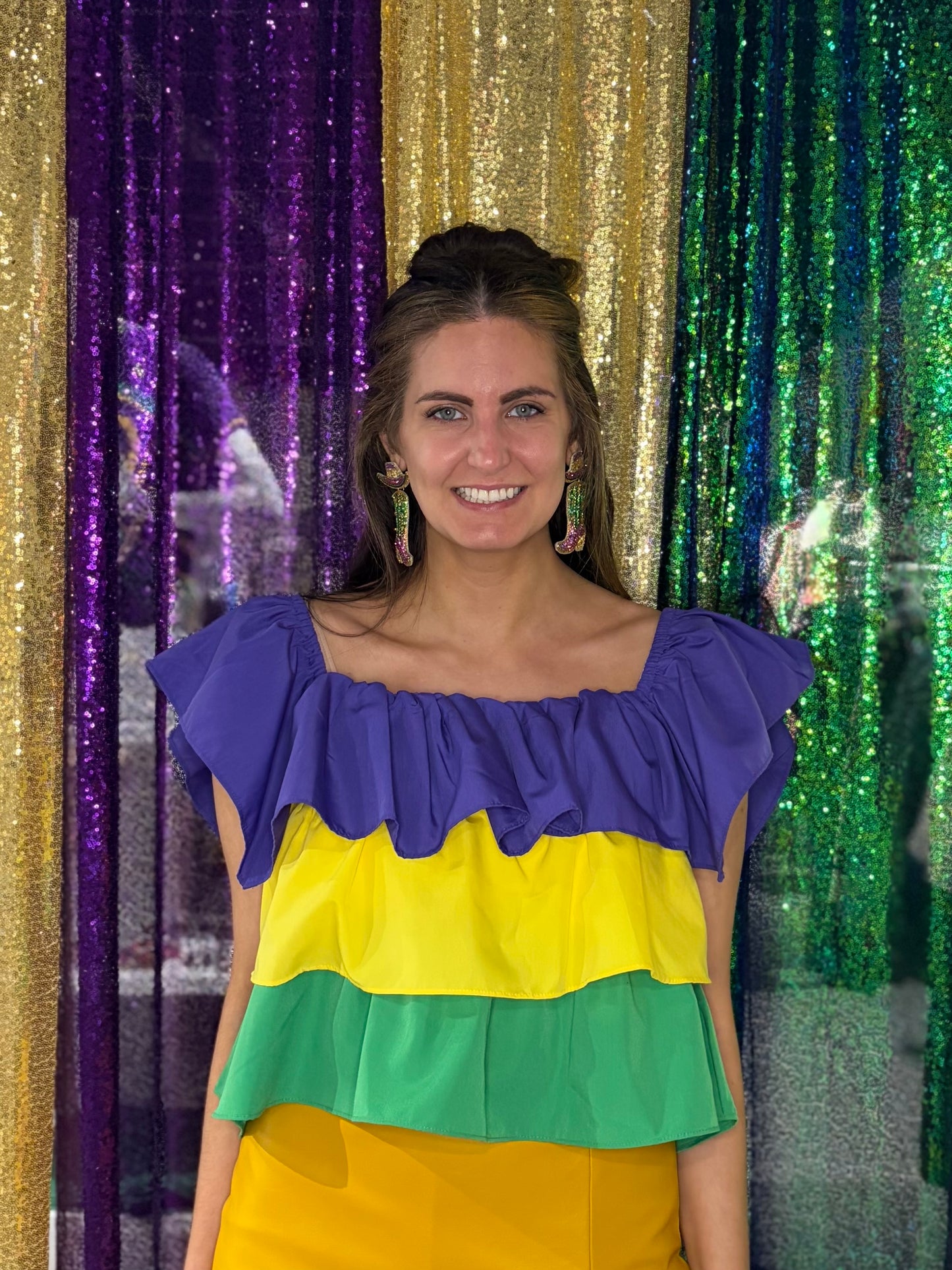 Mardi Gras Ruffle Top