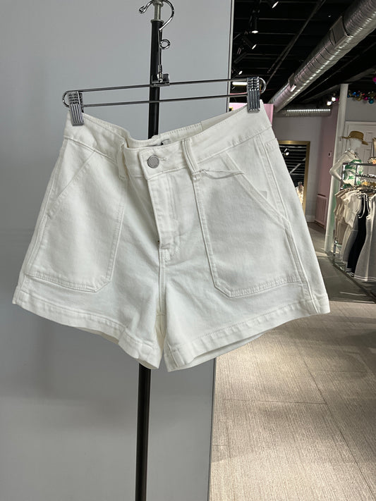 Utility White Denim Shorts