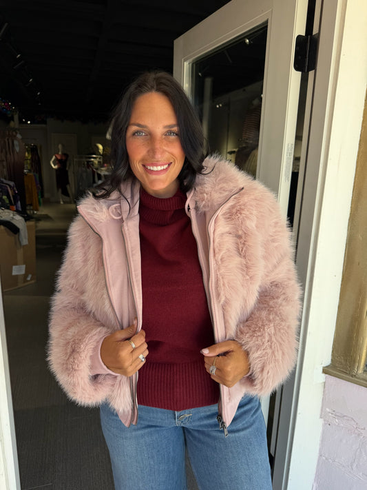Camille Blush Fur Hoodie