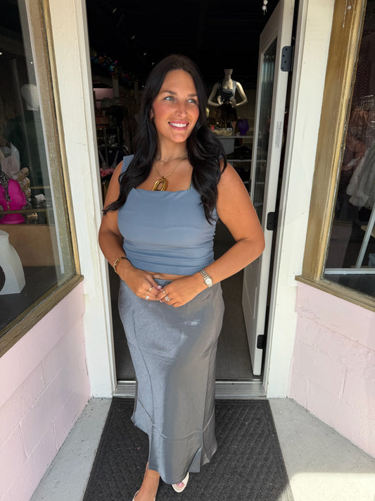 Run Around Ruched Top - Dusty Blue