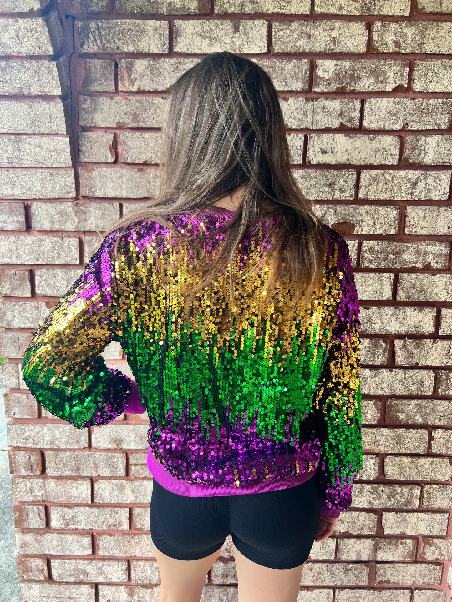Mardi Gras Sequin Color Block Pullover