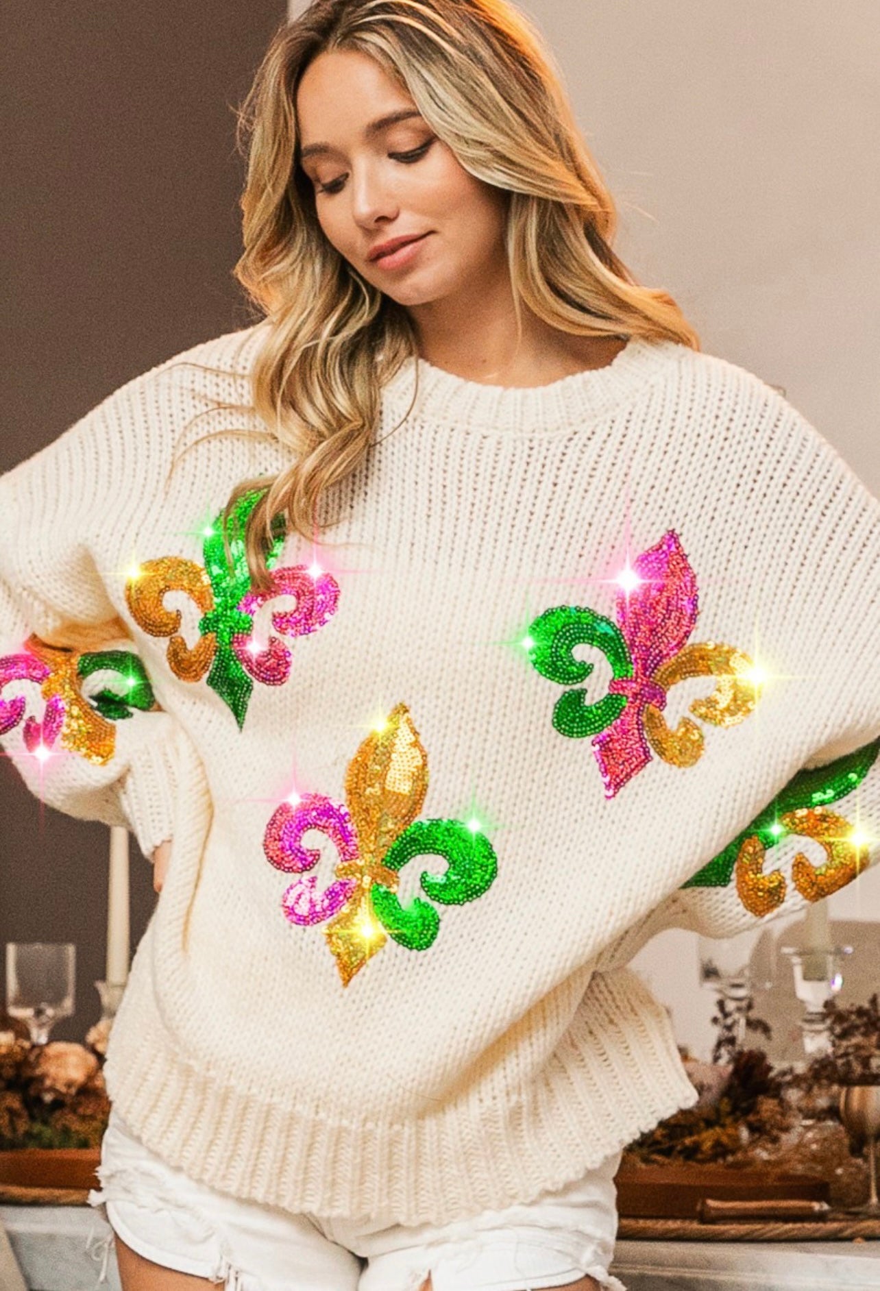 Fleur De Lis Sequin Sweater