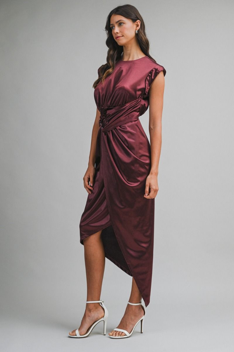 Dark Cherry Satin Midi Dress
