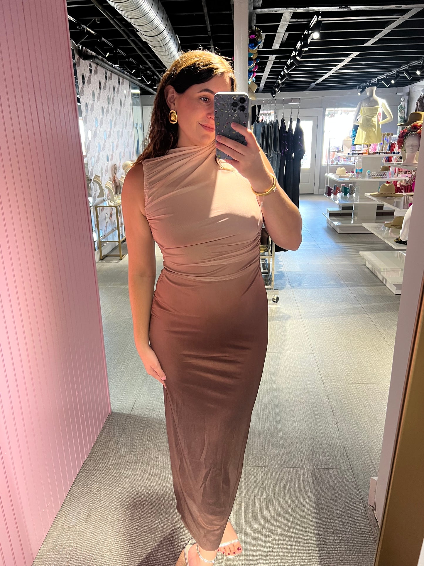 Brown Ombré Sleeveless Mesh Dress