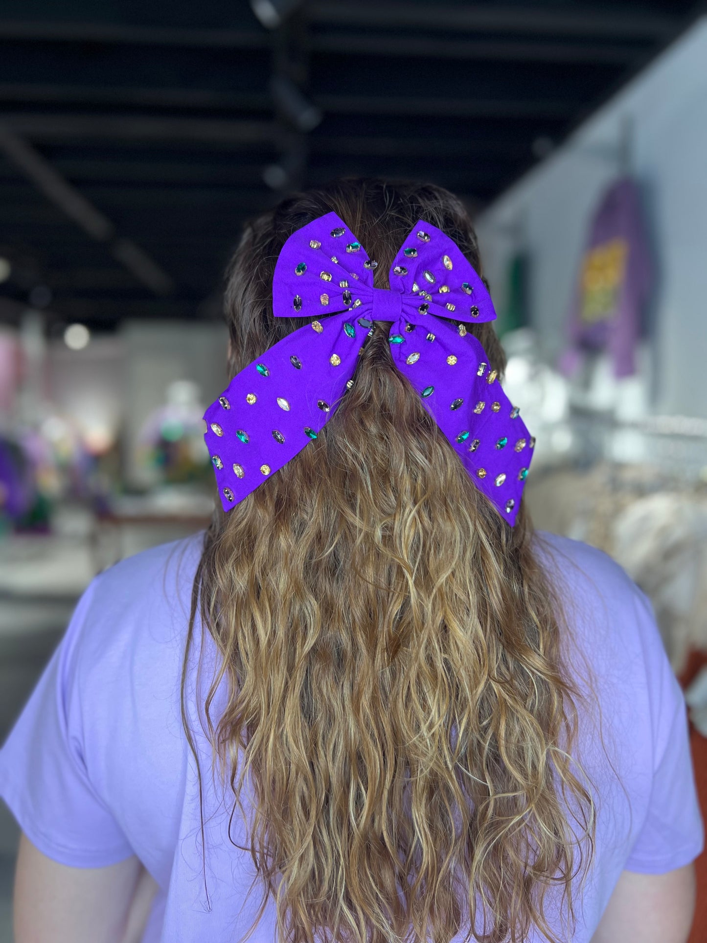 Mardi Gras Rhinestone Hair Bow Clip