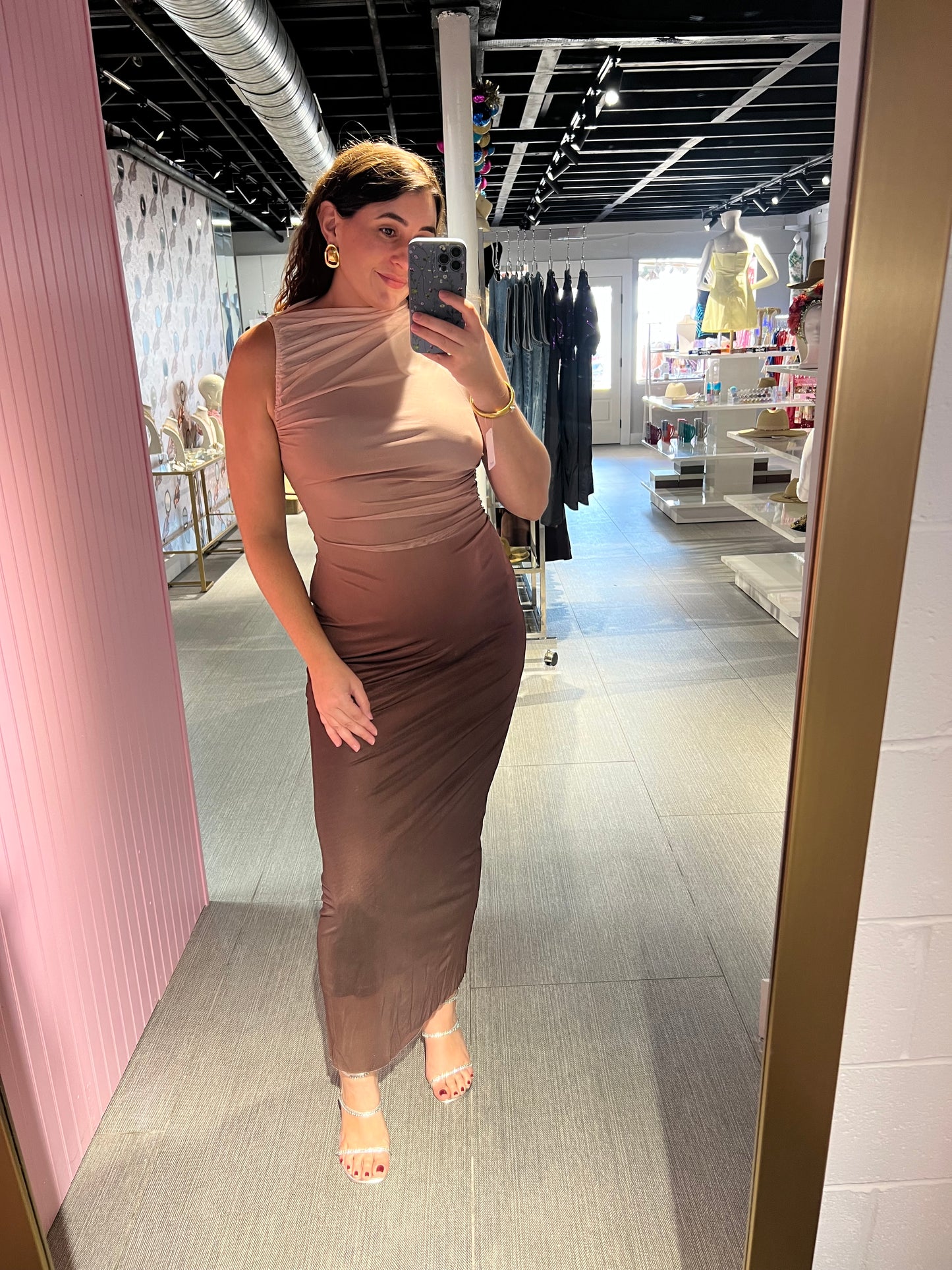 Brown Ombré Sleeveless Mesh Dress