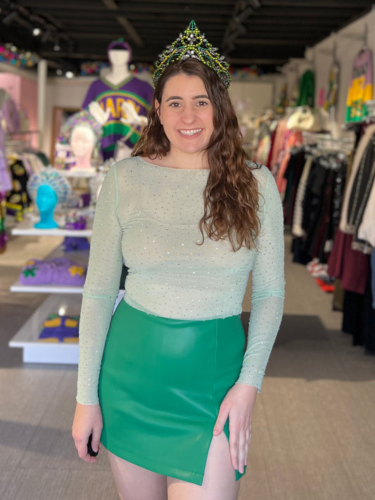 Limeade Rhinestone Mesh Top