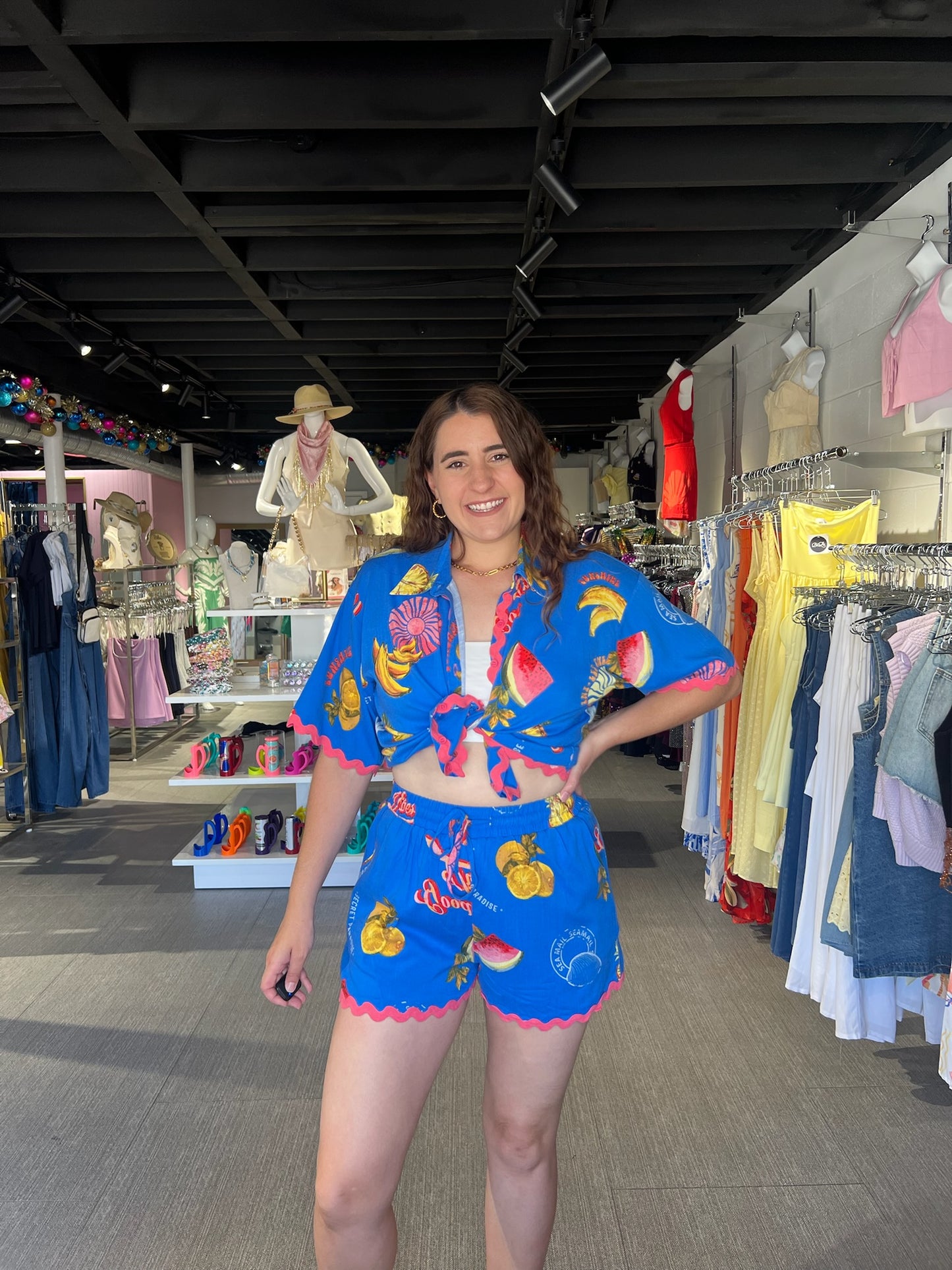 Alanie Tropical Button Down Top