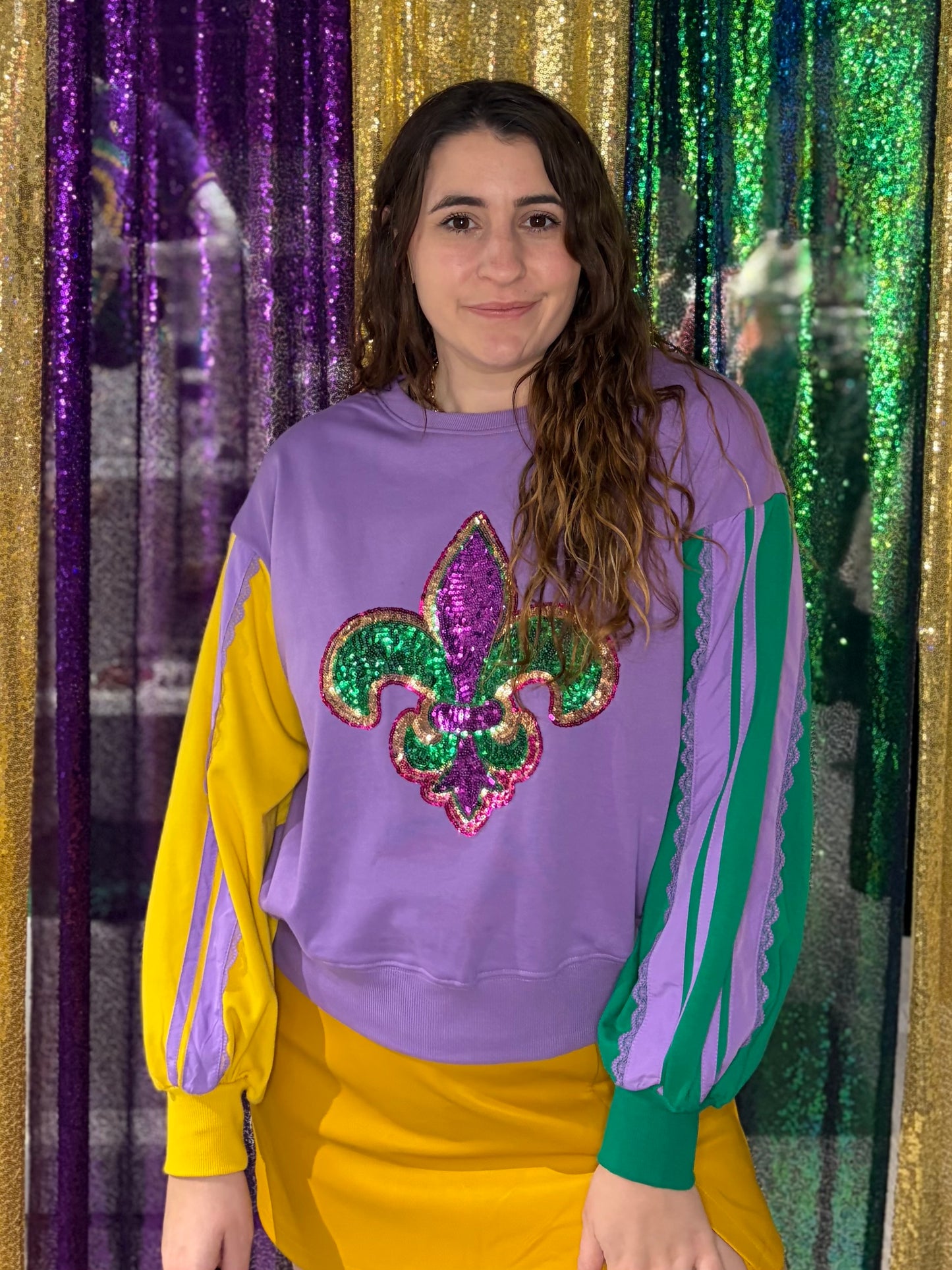 Mardi Gras Fleur De Lis Lace Trim Top