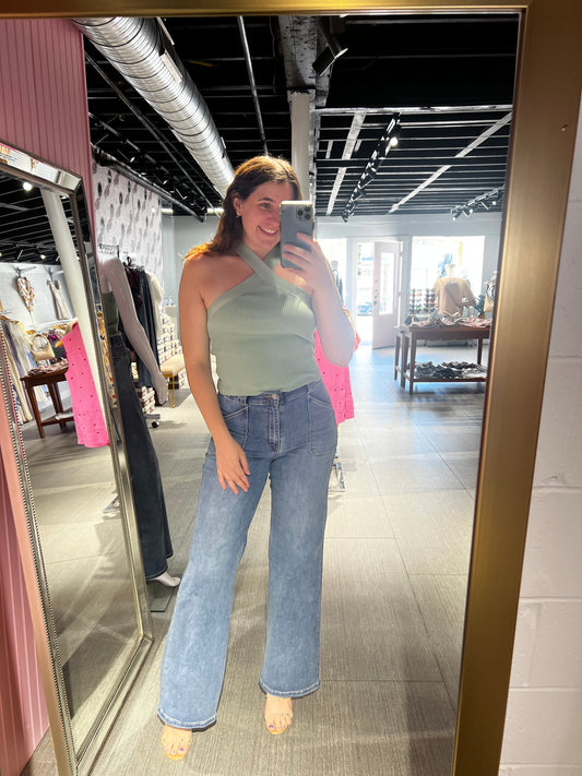 Taylor Sage Green Knit Top