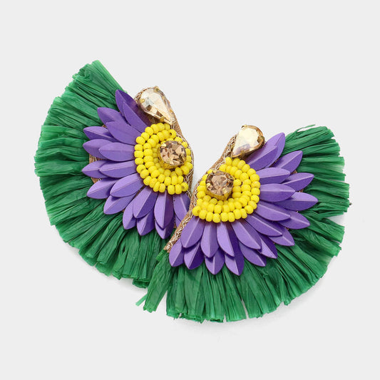 Mardi Gras Small Fan Earrings