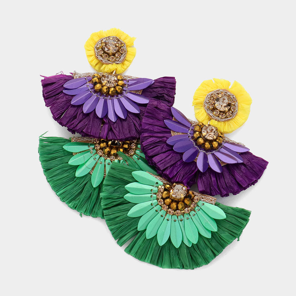 Mardi Gras Large Fan Earrings