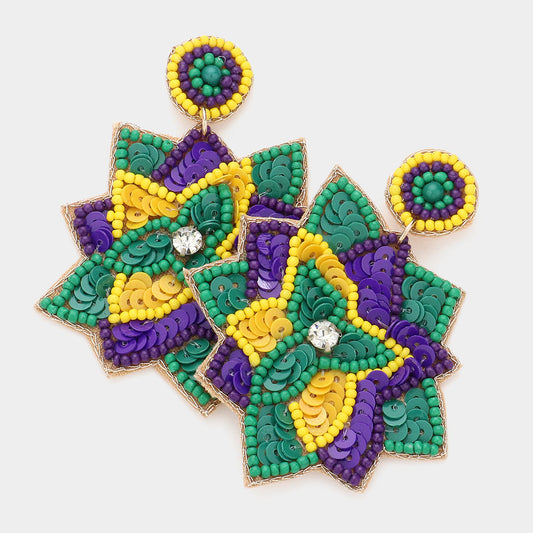 Mardi Gras Flower Earrings