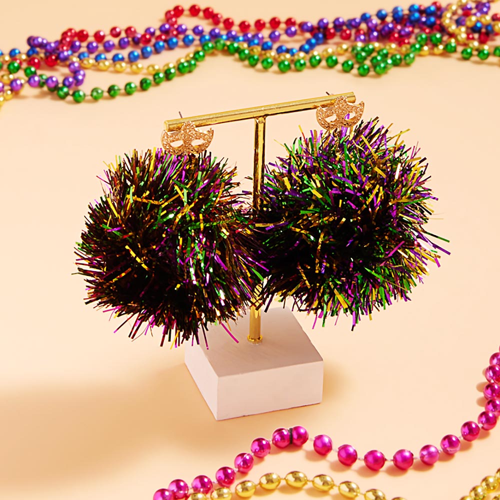 Mardi Gras Large Pom Earrings