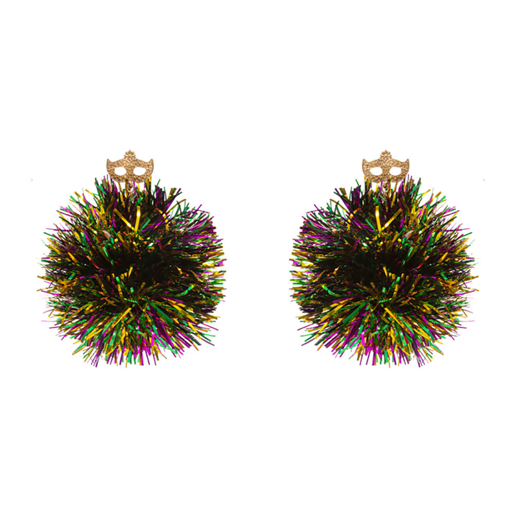 Mardi Gras Large Pom Earrings