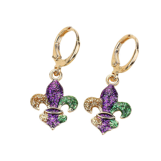 Mardi Gras Fleur De Lis Huggie Earrings